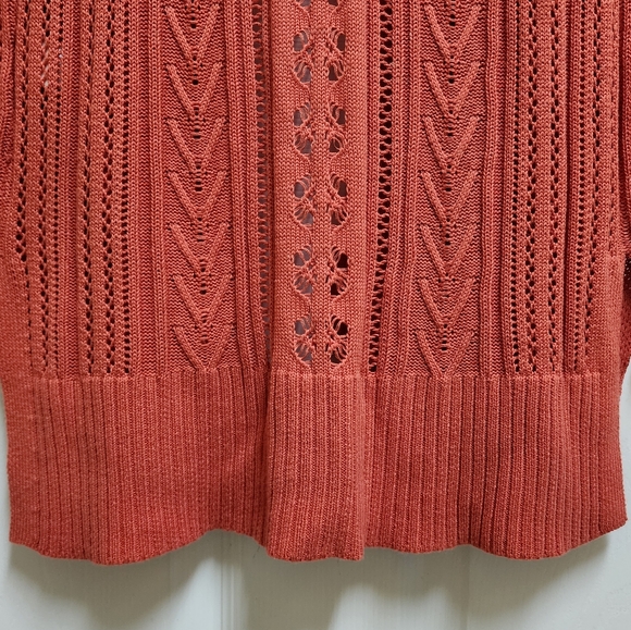 Cyrus Cardigan Sweater Womens S Orange Knit Open Front Pointelle Shawl Longline - Picture 8 of 11